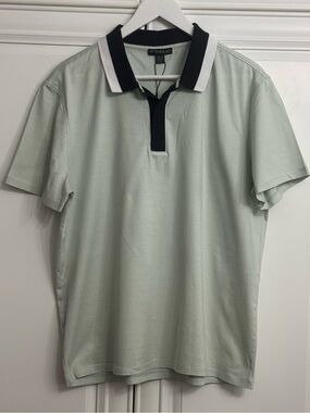 NWT en THREAD Men's Large Short Sleeve Polo Mint w/Contrast Black & White Collar